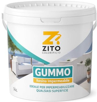 Guaina Liquida Impermeabilizzante 5L e 14L - Resina Bianca o Grigia per Terrazzi, Balconi, Tetti - Asciugatura Rapida - Gummo Colorificio Zito (Grigio, 1 litro)