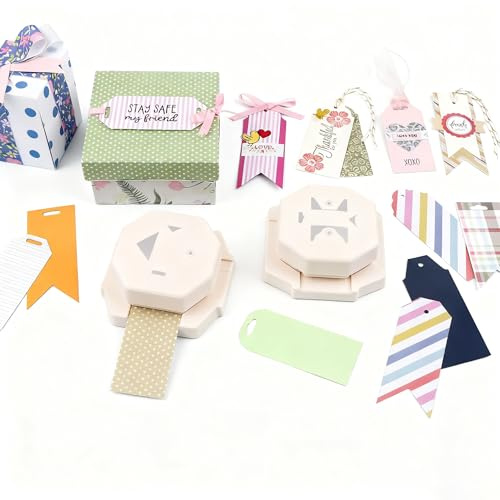 2 Pcs 4-in-1 Tag Punch for Paper Crafts, 4cm/3cm/2cm Label Corner Punches for Crafting, 8 Shapes Card Making Arts Corner Cutter DIY Projects, Photo, Scrapbook Pages and Other Papercraft Projects