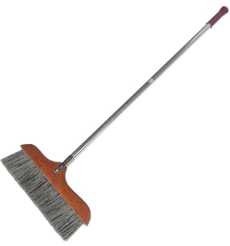 Abaodam Floor Broom Dust Broom with Soft Bristles Stainless Steel Rod Wooden Handle Portable Lightweight for Office and Outdoor Camping