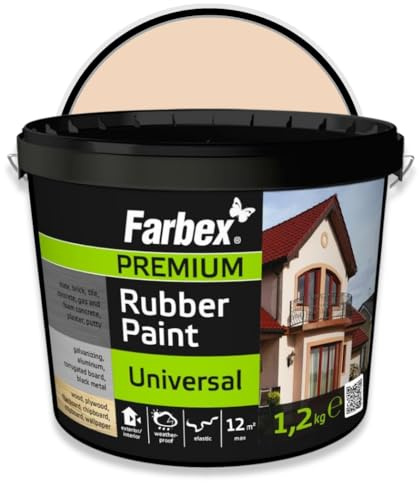 FARBEX Vernice Gommata Liquida Impermeabilizzante - Rivestimento Elastico per Interni/Esterni su Cemento, Legno, Metallo e Piastrelle, 1,2 kg Beige - Protegge da Umidità e Crepe | Vernice liquida per tetto, calcestruzzo, legno, metallo, sigillante elastico, resistente ai raggi UV