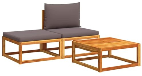 Qnhdfrt 3-TLG. Gartensofa-Set Holz Akazie 65 x 65 cm grau Rattan Lounge Sitzgruppe modular für Balkon Terrasse Garten kleine Flächen