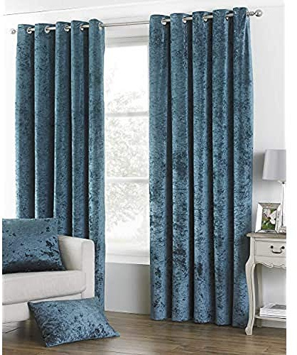 Paoletti Verona Crushed Velvet Eyelet Curtain Pair - Teal - 229x229cm