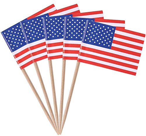 SHATCHI Palillos de dientes de la bandera estadounidense de Estados Unidos, palillos de cóctel, decoración para fiestas temáticas patrióticas del 4 de julio, (50 piezas/200 piezas/500 piezas),
