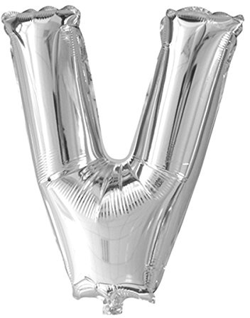 schenken-24 Folienballon Buchstabe V Silber Höhe 32 cm