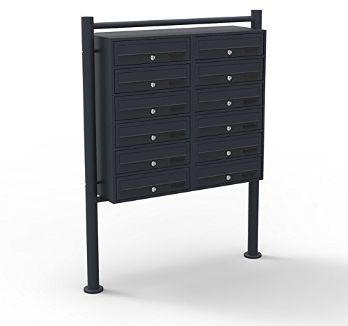 Wiltec Boîte aux Lettres sur Pieds Noire 270 x 898 x 1500 mm, avec 12 Compartiments verrouillables 2x6 et Porte-nom, Revêtement en Poudre, pour Courrier