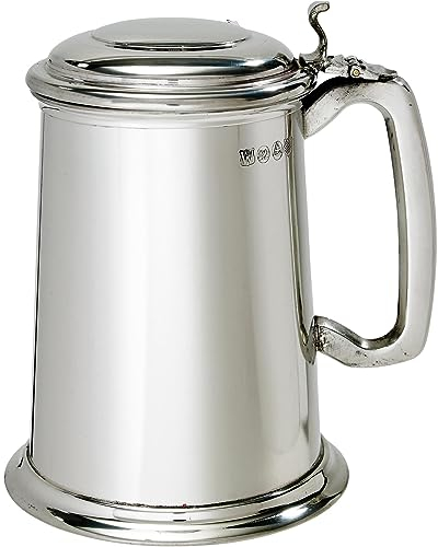 Pewter Lidded Tankard 1 Pint All Polished with Feature Touchmark Pure Heavy Gauge Beer Tankard Perfect for Engraved Personalised Gifts for Men and Women