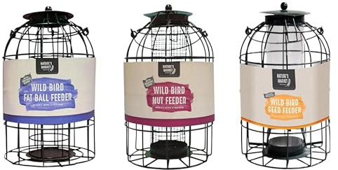 Garden Mile 3 pack Wild Bird Feeders for Seeds, Peanut, fat ball feeder - Squirrel resistant Hanging Feeder for Wild Birds Food Stations in your Garden Outdoor Durable Construction Hanging Design