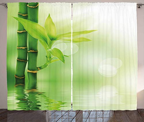 ABAKUHAUS pianta Tende, Bamboo out of Water, Casa Arredamento Elemento Distintivo Due Pannelli Set, 280 x 260 cm, Verde Smeraldo