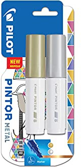 PILOT Pintor Broad Line Chisel Point Marker 8mm Tip- Gold and Silver (Pack of 2),3131910536819