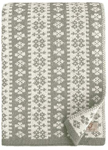 Linen & Cotton Luxus Decke Wolldecke Gestrickt Arctic -100% Reine Neuseeland Wolle, Grau Weib (130 x 180cm) Wohndecke Kuscheldecke Strick/Sofadecke/Strickdecke/Überwurf Plaid Schurwolle Couch Sofa
