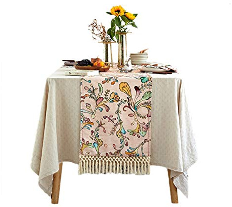 Chemin de table RENRUIRUI en Lin Motif délicat Rose à Quatre Coins Multi-Gland Table à Manger Table Basse Meuble TV rectangulaire (Size : 40×200cm)