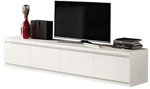 MF Mobile Porta TV Roma Bianco Laccato Lucido 4 Ante - Made in Italy, 220 x 50 x h45 cm
