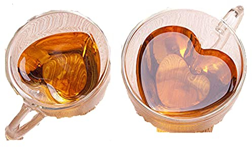 Bicchiere doppio creativo con scritta Lovers, tazza da caffè, latte, tè, bevande, in vetro, anti scottatura, tazza a forma di cuore (180 ml)