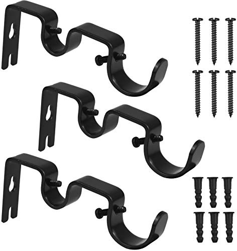 3 Soportes para Barra de Cortina Doble, Barra de Cortina Soportes de Pared, Soporte de Poste de Cortina de Metal con Tornillos para Casa Cuarto Oficina Ventana (Negro)