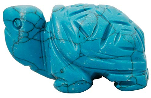 mookaitedecor Blauer Howlith Türkis Kristall Schildkröte Statue Skulptur, Heilstein Reiki Tasche Edelstein Schreibtisch Dekor Figuren 3,8 cm