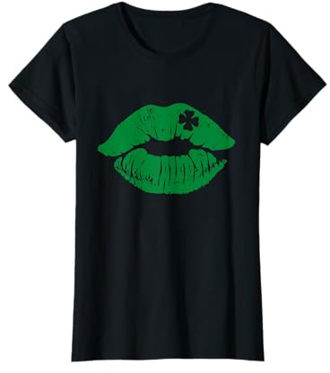 Grüne Lippen Kleeblatt Kostüm Fasching St Patricks Day T-Shirt