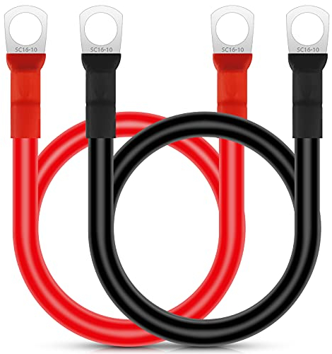 EEEKit 2 Stück Auto Batteriekabel, 50cm 5AWG 16mm² 12V Batteriekabel Rote und Schwarze Kabel mit M10 Ringklemmen Kupferdraht für LKW Motorrad Solar Wohnmobil Marine