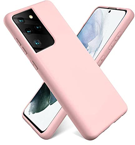 CoolGadget Silikon Hülle für Samsung Galaxy S21 Ultra Mikrofaser Rosa | Qi fähig induktives Laden, farbige TPU Schutzhülle, erhöhter Kamera und Display Rahmen, matt und griffig