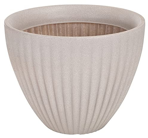 URBNLIVING Single Round Ribbed Indoor Outdoor Tall Plastic Flower Plant Pot Planters (Taupe, Small)