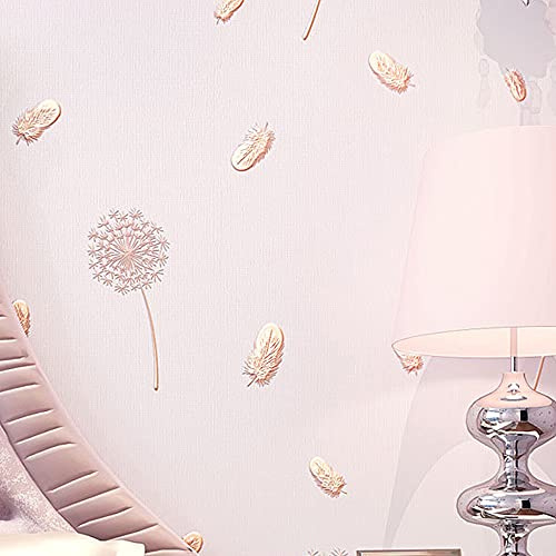 Modern Minimalist Non-Woven Wallpaper Fresh Pastoral 3D Dandelion Flowers Bedroom Living Room Children's Room TV Sofa Background Wall Shop Decoration 1.73'W x 32.8'L Non-Pasted (Pink)