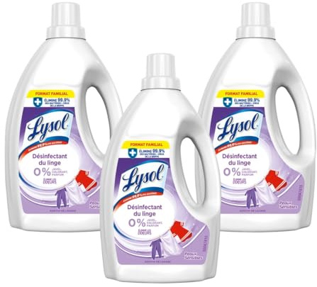 LYSOL Lot de 3 Désinfectants du Linge, Peaux sensibles, Format Familial 1,5L