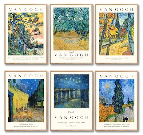 ZoeyAustin® 3 Doppelseitiges Kunstdruck Poster Set, Ohne Rahmen, DIN A3 (30cm x 42cm), Stilvolles Wandposter, 3 Wandbilder, Beidseitige Bilder (Van Gogh 2)