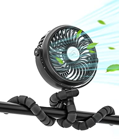 neofeel Baby Stroller fan, 12hrs Battery Rechargeable Fan, Portable Fan with Flexible & Windable Tripod, 3 Speeds and LED Lighting Available…