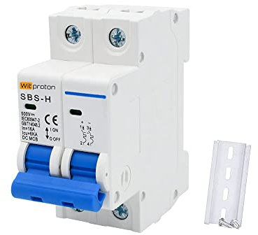 16A DC 2-poliger Leistungsschalter 500V - Thermomagnetischer Solar-Schutzschalter mit DIN-Schienenmontage für PV-Anlagen & Solarsysteme (Zuverlässiger Trennschalter)