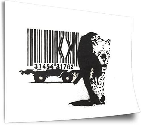 Poster aus Baumwolle Banksy Street-Art Leopard Barcode - Konsum-Kritik Globalisierung, Moderner Kunstdruck Canvas - Wohnzimmer, Inneneinrichtung Deko Kunstdruck ohne Rahmen, Wandbild - A4, A3, A2, ..