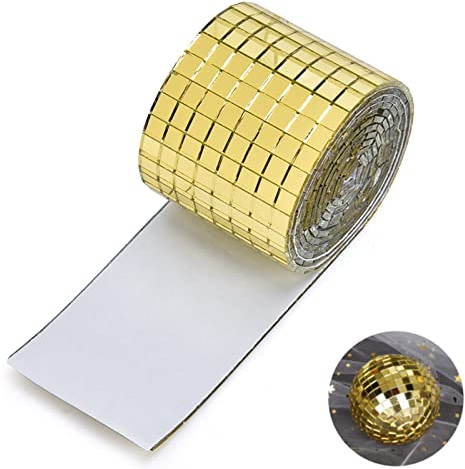 Selbstklebende Spiegel Mosaik Abziehbilder, Echtglas Spiegel Mosaik, Mosaik Spiegelfliesen Aufkleber, Anwendbar auf Fliesen Aufkleber Küche Badezimmer KTV(Gold)