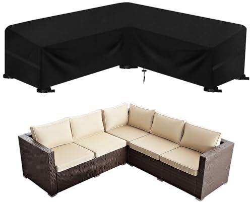 Teynewer V-Shape Garden Furniture Cover, Waterproof, Windproof, Anti-UV 215x215x87cm Heavy Duty Oxford Fabric Rattan Patio Garden Table Furniture Cover