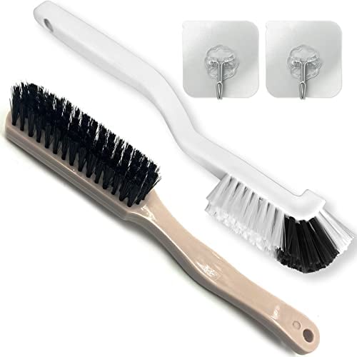 Cleaning Brush Set - Kitchen Dish Washing, Shoe, Scrub, Floor Stiff Bristles With Adhesive Hooks for Home Household Cleaner Kit, Pot Pan Edge Corners Tile Lines