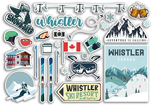 A5 Aufkleber Bogen Whistler Vinyl Aufkleber - Kanada Ski Resort Berge Snowboard Urlaub Flagge Reise Schnee Sport Gepäck Scrapbooking #79039