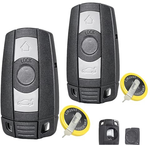 Lot de 2 piles rechargeables HU92 à 3 boutons pour BMW E39 E46 E60 E61 E70 E81 E87 E88 E90 E91 E92 E93 B-M-W Series X1 X3 X5 2 x LIR2032 Batterie rechargeable HU92