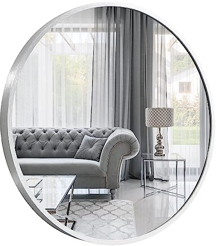 GOLD&CHROME UNIQUE DESIGN Dekorative Wandspiegel Rund ⌀50 cm Aluminiumrahmen - Spiegel Rund Silber mit Teflon beschichtet Spiegeloberfläche - Spiegel Wand Pulverbeschichteter Spiegelrahmen 0,9 cm
