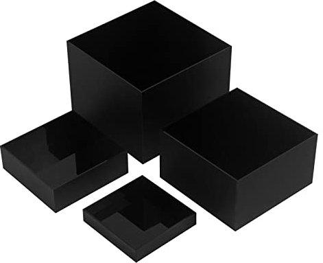 Kcgani Acryl-Würfel-Schaukästen, Podeste, schwarze Plattform mit hohler offener Seite, stapelbare Nesting-Erhöhungen, Ständer, Regal für Sammlerstücke