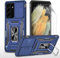 CLYDITE Coque pour Samsung S21 Ultra étui avec Films de Protection d'écran [2 Pièces] Support magnétique Armure Robuste Antichoc Silicone avec Couvercle de caméra Coulissant Bumper-Bleu