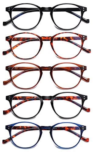 COJWIS 5 Pack Lesebrille Blaulichtfilter fur Damen Herren Federscharnier Brille Anti-Müdigkeit Blendfreie UV Lesehilfe (5 Pack Farbe, 1.75, multiplier_x)