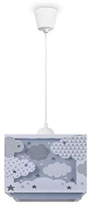 Paco Home Chambre Enfant Plafonnier Suspension Abat-Jour Tissu Arc-En-Ciel Étoile Lion Dinosaure Lune E27 Câble Textile, Type de lampe:Lampe à suspension - Type 1, Couleur:Bleu