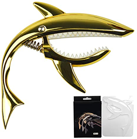 Wisecoco Shark Capo, Akustikgitarre Shark Capo, Zinklegierung Tone Clip Elastic Soft Für Akustikgitarre Ukulele Mandoline Banjo Gold