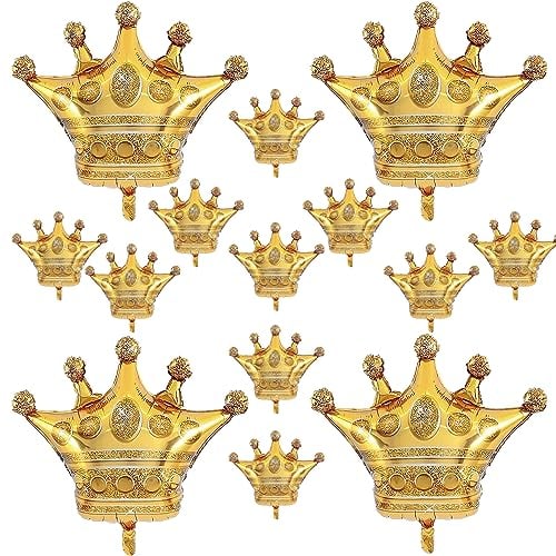 14 Stück Goldener Kronen-Folienballon, Kronenballon, Gold Krone Ballons, Krone Folienballon, für Geburtstag Hochzeit Party Dekoration, Darunter 10 Mini-Größen 30 x 30 cm, 4 Mittelgroße 75 x 70 cm