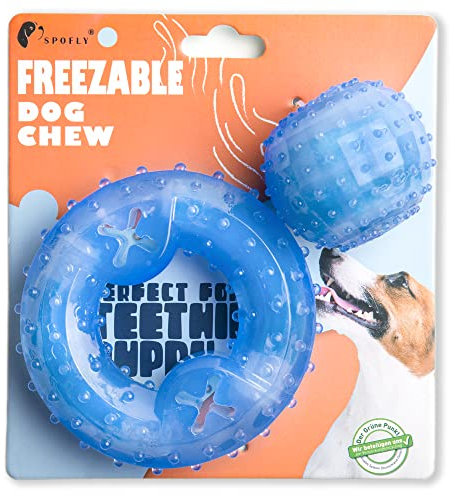 Hunde-Kauspielzeug für aggressive Kauer, Welpen-Beißring und Hundeball, Leckerli-Spender-Hundespielzeug, gefrorenes robustes Welpenspielzeug-Set