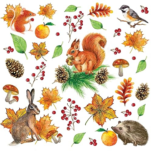 20 Servietten Herbst Herbstliche Blätter und Tiere als Tischdeko. Papierservietten mit Motiv. Auch für Decoupage und Serviettentechnik 33x33cm