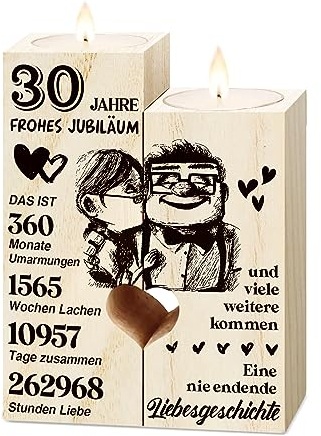Vetbuosa Perlenhochzeit Geschenke, 30. Hochzeitstag Geschenke - Kerzenständer aus Holz Geschenke, Perlenhochzeit Deko, Glücklich 30. Jahrestag Geschenk für Frau Mann Paare, 30 Hochzeitstag Geschenke