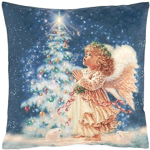Espamira Kissenhülle Weihnachten 40x40 Weich Engel Kissenbezug Weihnachtskissen Blau Bunt Sofakissen Dekokissen Kissen Bedruckt Stoff Reißverschluss 100% Polyester