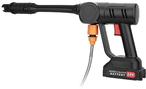 Car Washing Machine, Cordless Car Washer Adjustable Nozzle 2 Batteries 1 Charger with Bucket Water Pipe 180w Washing Metal High Pressure Jet Water Wash Cleaner Car Accessories (Black)