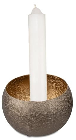 Leuchtkugel braun Gold mit Kerze | Kerzenhalter für Stabkerze Dekoschale | 10 cm | Kerzenständer