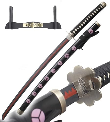 One Piece Katana Tout en Bois Lame en Bois Sabre One Piece Katana Zoro Epee Shusui Replique Epee Sabre + Presentoir Inclus