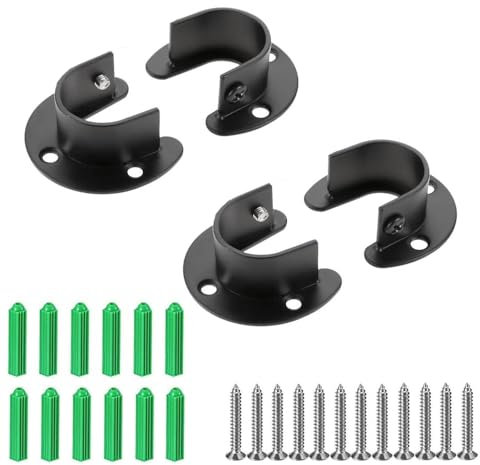 Leliafleury 4 Pack Flange Rod Holder 32mm Stainless Steel Pole Sockets Wardrobe Pole Brackets Closet Rod End Supports for Wardrobe Bathroom Kitchen (Black)