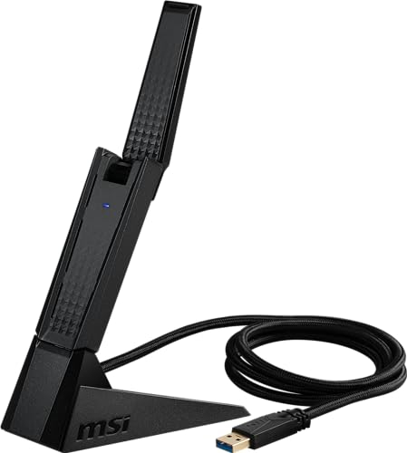 MSI Gaming AXE5400 - Adattatore WiFi USB - WLAN fino a 5400 Mbps (6GHz, 5GHz, 2.4GHz Wireless), USB 3.2 Gen 1, MU-MIMO, 2X Antenne Tri-Band ad alto guadagno, Beamforming, WPA3 - Cradle incluso